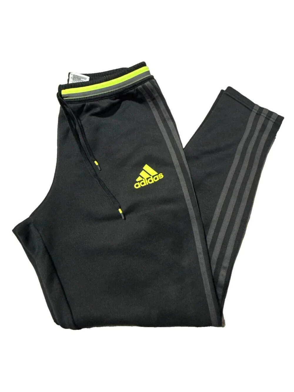ADIDAS Soccer Training Pants Black Lime Sz Small Highlighter Green World Cup